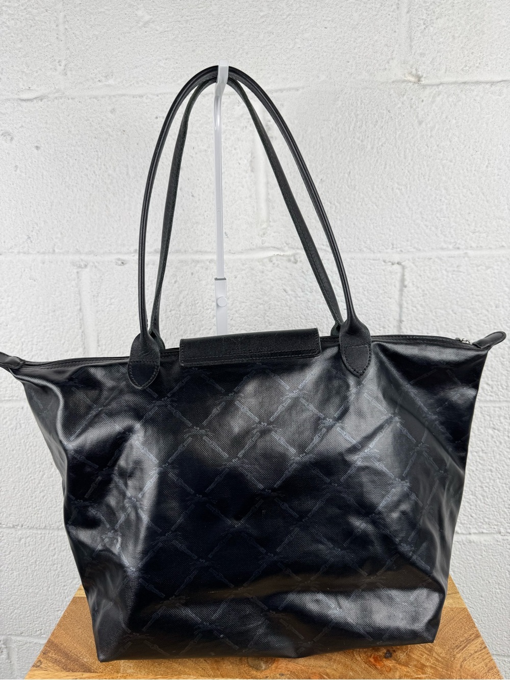 Longchamp Le Pliage Black Metallic Equestrian Logo Tote Bag Made in France - Picture 6 of 16